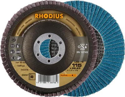 Produktbild von RHODIUS ALPHAline LGZ F2 Fächerschleifscheibe 115 x 22,23 mm K40 10 Stk