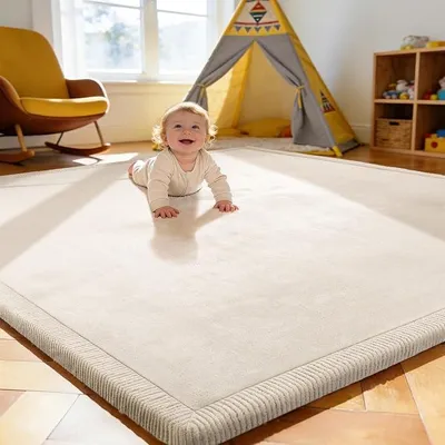 Imagen del producto de Alfombra de juego para niños, alfombra para gatear, color beige, dimensiones 200x280x2 cm