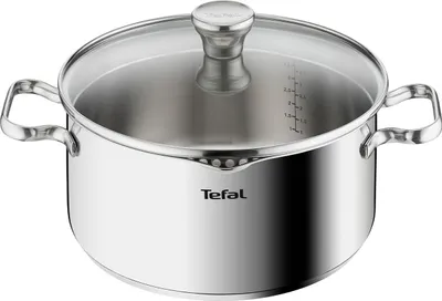 Produktbild von Tefal Duetto Kochtopf 24 cm A70546 Induktion Glasdeckel z. Abgießen Edelstahl