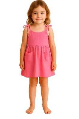 Produktbild von Sommerkleid für Mädchen – 100 % Baumwolle, Größe 110, Alter 5 Jahre, Rosa, mit Trägern