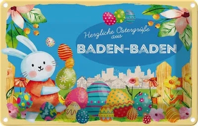 Produktbild von vianmo Blechschild 20x30 cm Ostergrüße BADEN-BADEN Ostern Gruß