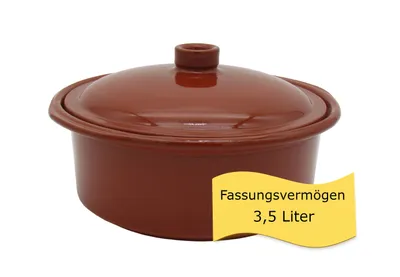 Produktbild von Ton-Cocotte mit Deckel - 3,5 Liter– Glasierter Schmortopf für Glaskeramik, Gas, Ofen & Grill – Mediterraner Tontopf