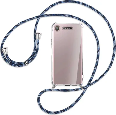 Produktbild von Handykette Backcover-Schutzhülle mit Band (Metall silberfarben) für Sony Xperia XZ1 - Blautöne