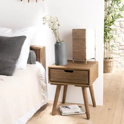 Produktbild von ANDY – Skandinavischer Nachttisch aus braunem Holz mit 1 Schublade