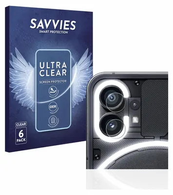 A product shot showing the packaging for screen protectors and a close-up of the screen protectors applied to a phone's camera lens.