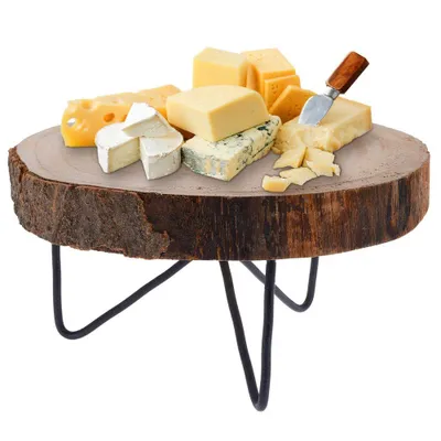 Productafbeelding van Vilde serveerplank | Houten plank met metalen poten, geschikt voor het serveren van snacks en voorgerechten. Houten schijf, 24 cm