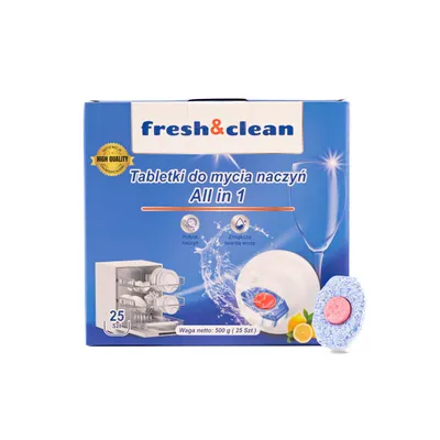 Zdjęcie produktu dla Tabletki do zmywarki All in 1 - 25 sztuk Fresh&Clean