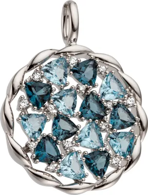Produktbild von Anhänger 585 Gold Weißgold 13 Diamanten Brillanten 14 Blautopase