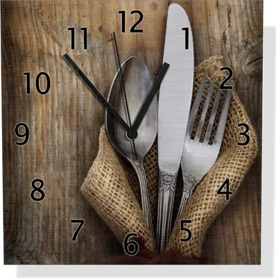 Produktbild von Wallario Design Wanduhr Besteck Set aus Aluverbund, Größe 30 x 30 cm