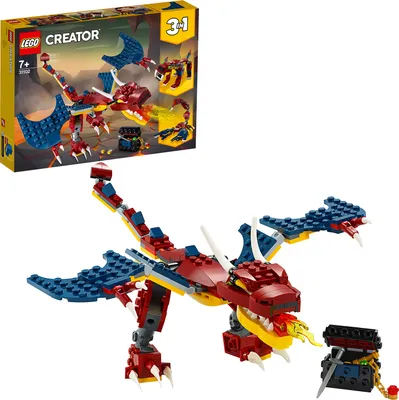 Produktbild von LEGO 31102 Creator 3in1 Feuerdrache - Säbelzahntiger - Skorpion, Spielzeug mit Drachen und exotischen Tieren für Mädchen und Jungen ab 7 Jahre