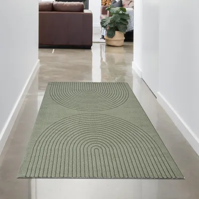 Immagine prodotto di Tappeto di design verde con motivo a cerchi 3D moderno ed elegante Dimensioni - 80 x 150 cm