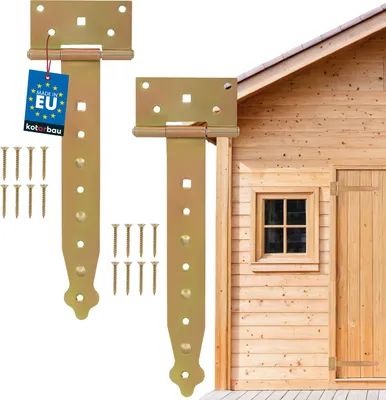 Produktbild von KOTARBAU® 2er Set Kreuzgehänge 250mm T Scharniere Gartentor Scharnier Ladenband Türscharniere für Holztüren  Galvanisch  Stahl Gold