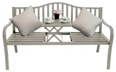 Produktbild von Gartenbank Bank aus Metall taupe mit integriertem Tisch 150cm 2466-01