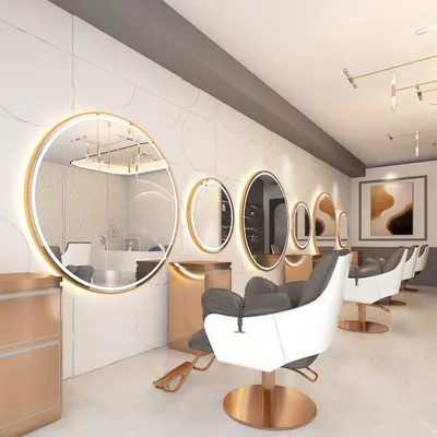 Zdjęcie produktu dla Konsola konsoleta fryzjerska barberska kosmetyczna lustro LED 60x60 PRO złote okrągłe