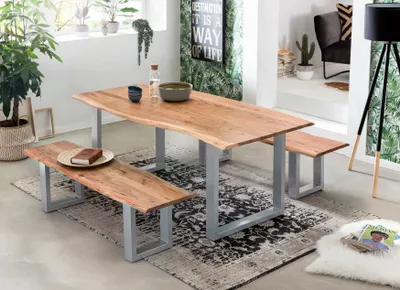 Produktbild von SIT Baumkante-Esstisch 140 x 80 cm | Tischplatte Akazie natur antikfinish | Gestell Stahl antiksilbern | B 140 x T 80 x H 77 cm | 07107-20 | Serie TISCHE & BÄNKE