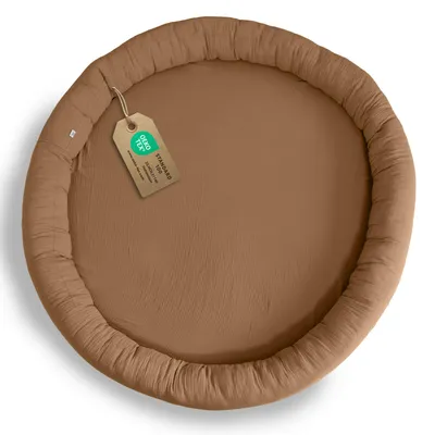 Productafbeelding van Vloerkussen bruin zonder ruches - zitkussen voor kinderen van mousseline