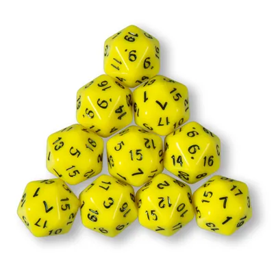 Produktbild von 10x polyedrische W20 Würfel für Rollen- und Tabletopspiele (gelb)