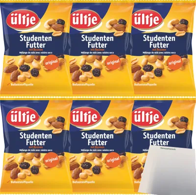 Produktbild von Ültje Studentenfutter mit Rosinen das original 6er Pack (6x200g Beutel) + usy Block