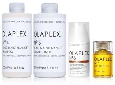 Produktbild von Olaplex Set - Shampoo No. 4 + Conditioner No. 5 + Bond Smoother No.6 + Bonding Oil No.7