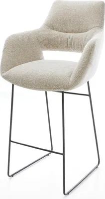 Produktbild von DELIFE Barstuhl Yago-Flex Webstoff Soft Beige Kufengestell Metall Schwarz Taschenfederkern