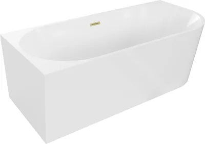 Produktbild von Mexen Mia freistehende rechteckige Badewanne 180 x 80 cm, Weiß, mit Überlauf in gebürstetem Gold - 52691808000L-55