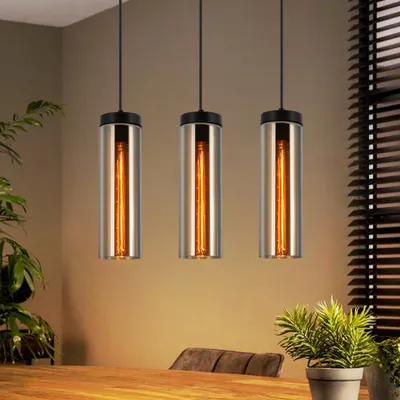 Immagine prodotto di ZMH lampada a sospensione in vetro tavolo da pranzo luce a sospensione retrò 3 fiamme lampada a sospensione E27 lampada a sospensione tavolo da pranzo lampada nero opaco per cucine camere da letto soggiorni senza lampadine