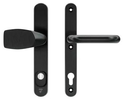 Produktbild von AXA Sicherheits Türbeschläge set - Oval Plus Smal - Türklinken mit Langschild - PC92 mit Kernziehschutz - Kruk/Knopf - Schwarz