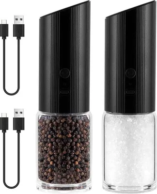 Obrázok produktu pre Sada mlynčekov na soľ a korenie – nastaviteľná hrubosť mletia – nabíjanie cez USB – LED osvetlenie – ovládanie jednou rukou
