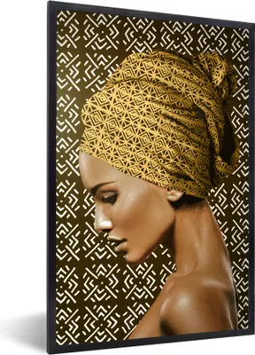 Produktbild von MuchoWow® MuchoWow® Gerahmtes Poster Frau - Kopftuch - Schnittmuster 40x60 cm - Poster mit zchwarzem Bilderrahmen - Papierdruck - Wandbilder