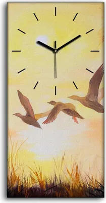 Produktbild von Dekor Leinwand Uhr Wandbilder 30x60 Malerei Kraniche bei Sonnenuntergang - schwarze Hände
