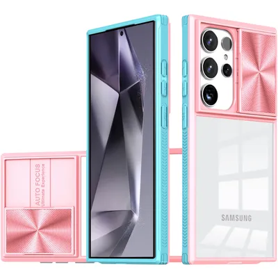 Immagine prodotto di Custodia per Samsung Galaxy S25 Ultra Hybrid Custodia paraurti in TPU trasparente con copertura fotocamera scorrevole Rosa