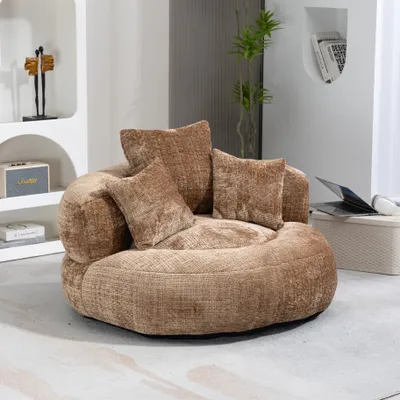 Produktbild von okwish Schlafsofa mit 3 Kissen,Ecksofa Lazy Sofa Indoor & Outdoor Sitzsack Relaxsessel für Schlafzimmer, Büro,Posterstuhl aus Chenille-Stoff,Kaffee