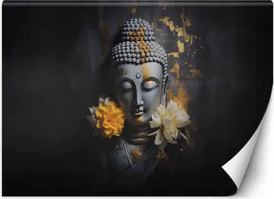 Produktbild von Vlies fototapete Grauer Buddha und Blumen 200x140 cm Feeby Schwarz inkl. Kleber einfache Montage