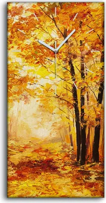 Produktbild von Wanduhr Uhr Wandbild Leinwand Geräuschlos 30x60 Herbst Bäume Wald blätter - weiße Hände