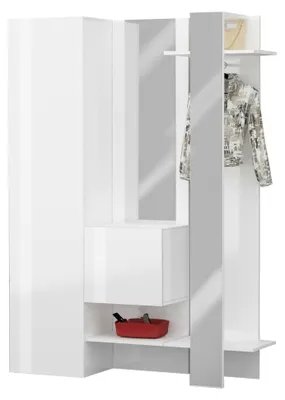 Produktbild von Eingangsmöbel Dcriscion, Multifunktionsschrank mit 2 Türen, Wandgarderobe mit 2 Spiegeln, 140x35h190 cm, Weiß