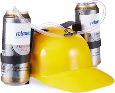 Immagine prodotto di Casco da bevanda Relaxdays Party, casco con tubicino, per 2 lattine di birra, articolo divertente per Carnevale e calcio, simpatico casco da birra, giallo