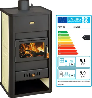 Immagine prodotto di Stufa a legna PRITY S3 W13 con scambiatore di calore ad acqua Stufa per riscaldamento centrale - 15 Kw