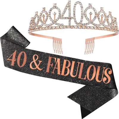 Produktbild von Geburtstagsschärpe für Damen – Schulterband in Roségold mit Prinzessinnenkrone und Tiara, ideal für Mädchen zum 40. Geburtstag