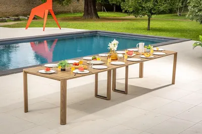 Image de Table de jardin extensible - Roko - teck naturel - 3,72 m - 6 rallonges - 2 à 14 personnes