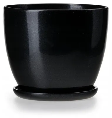 Zdjęcie produktu dla Doniczka Ceramiczna Czarna Połysk Średnica 16 Cm Wysokość 13 Cm