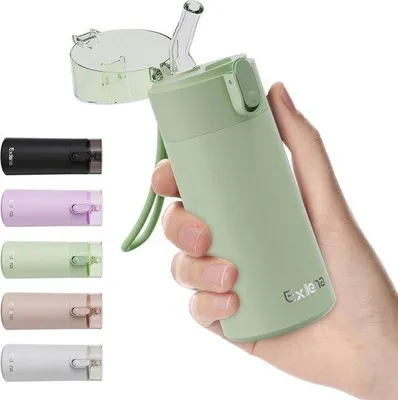 Produktbild von Famanu Wasserflasche 150 ml mit Strohhalm - Tragbare, auslaufsichere Flasche für kalte und warme Getränke