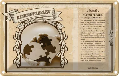 Produktbild von vianmo Blechschild 20x30 cm Altenpfleger Beruf Arbeit