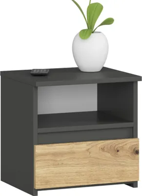 Zdjęcie produktu dla komoda, kredens, szafka nocna z 1 szufladą i 1 półką (szer:40 cm x wys:40 cm x gł:35 cm) w kolorze grafitowo-szarym i dąb artisan