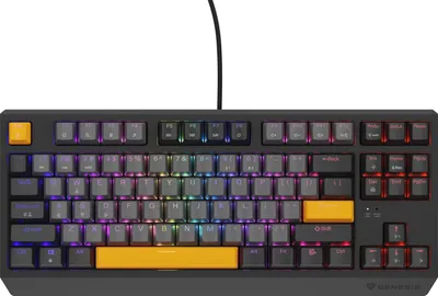 Zdjęcie produktu dla GENESIS Thor 230 TKL Anchor Gray Negative Outemu Red, Przewodowy i Bezprzewodowy, USB + RF Wireless + Bluetooth, Mechaniczna, QWERTY, RGB LED, Czarny, Szary, Pomarańczowy