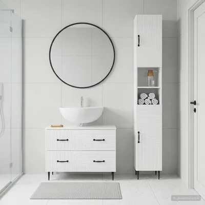 Image de Ensemble de deux meubles de salle de bain exclusifs, modèle HAARLEM, en finition blanche laquée