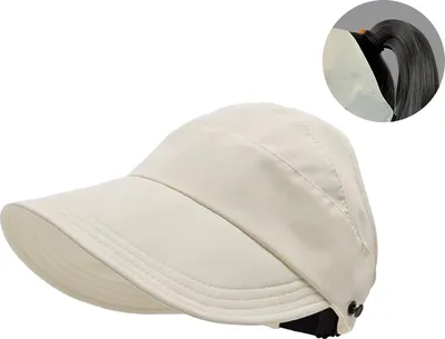 Produktbild von Sonnenhüte für Damen, breite Krempe, UV-Schutz, Visierhut, Sommer, Strand, verstellbarer Pferdeschwanz, verstaubare Kappe zum Angeln, Wandern
