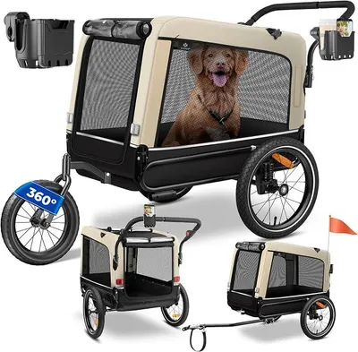 Produktbild von Hundeanhänger Boxer 3-in-1 Hundebuggy & Jogger Fahrradanhänger groß ca. 240 Liter Volumen, gefedert, 360° Grad Vorderrad, 600D Oxford Canvas, SmartSpace Concept, maximale Belastbarkeit: 40 kg