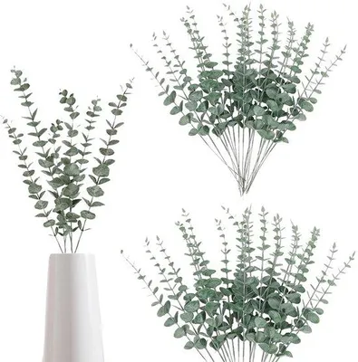Image de Branches d'eucalyptus artificielles, 38 cm, lot de 30, vert, plastique, décoration végétale, feuilles d'eucalyptus, décoration pour mariages, jardins, aménagement de bureau