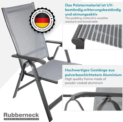 Produktbild von RUBBERNECK Klappstuhl „Binz“ – Hochlehner Alu-Gartenstuhl, UV-beständig & wasserabweisend, perfekt für Balkon, Garten & Camping Germany