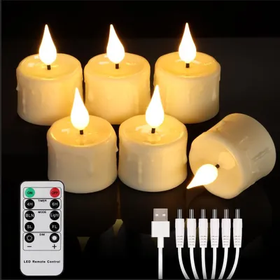 Image de Bougies LED rechargeables avec télécommande et minuterie - Bougies à intensité variable pour Halloween et Noël (lot de 6)